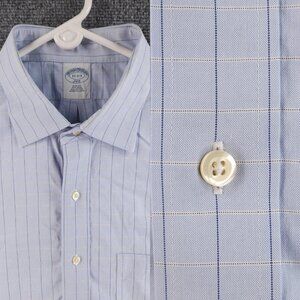 Brooks Brothers Blue Non-Iron Check Slim 17 2/3 Cotton Button Up Shirt Men Adult